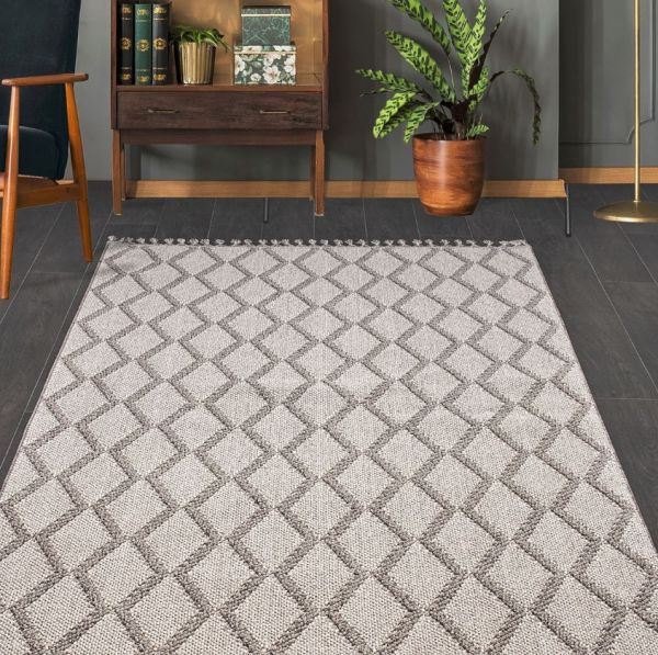 Crea Halı NEPAL - 9963N Bukle Dokuma Örgü Saçaklı Modern Salon Halısı My Crea Home