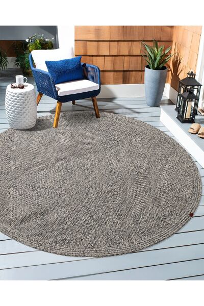 Boho 06 Gri Naturel Yuvarlak Jüt Halı Yolluk Jüt Taban Jüt Kilim Hasır Halı Otantik Bohem Yuvarlak Halı