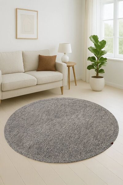 Boho 06 Gri Naturel Yuvarlak Jüt Halı Yolluk Jüt Taban Jüt Kilim Hasır Halı Otantik Bohem Yuvarlak Halı