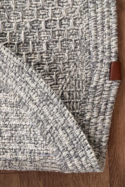 Boho 07 Gri Naturel Yuvarlak Jüt Halı Yolluk Jüt Taban Jüt Kilim Hasır Halı Otantik Bohem Yuvarlak Halı