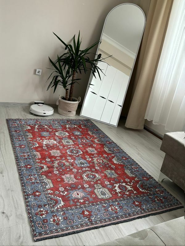 Base Vintage Kaymaz Taban Kilim Retro Eskitme Halı Yolluk B5
