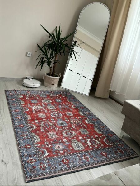 Base Vintage Kaymaz Taban Kilim Retro Eskitme Halı Yolluk B5