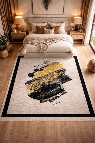 Drom Pamuk Dokuma Taban Kaymaz Şönil Makinede Yıkanabilir Kilim Salon Yatak Odası Mutfak Koridor Yolluk Kilim  Soyut Desenli Çerçeveli Halı