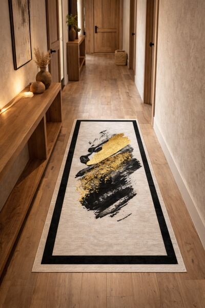 Drom Pamuk Dokuma Taban Kaymaz Şönil Makinede Yıkanabilir Kilim Salon Yatak Odası Mutfak Koridor Yolluk Kilim  Soyut Desenli Çerçeveli Halı