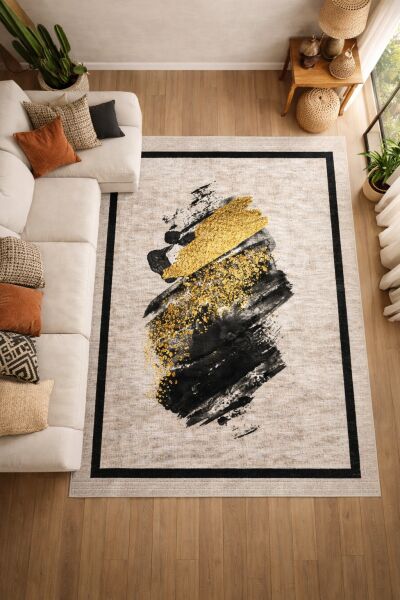 Drom Pamuk Dokuma Taban Kaymaz Şönil Makinede Yıkanabilir Kilim Salon Yatak Odası Mutfak Koridor Yolluk Kilim  Soyut Desenli Çerçeveli Halı