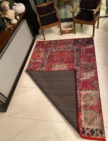 Halımax Dara 161 Yıkanabilir Kaymaz Dokuma Tabanlı Otantik Kırmızı Bordo Halı 120x250