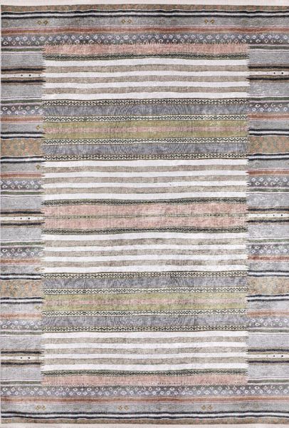 Halımax Dara 162 Yıkanabilir Kaymaz Dokuma Tabanlı Çizgili Modern Halı 80x150