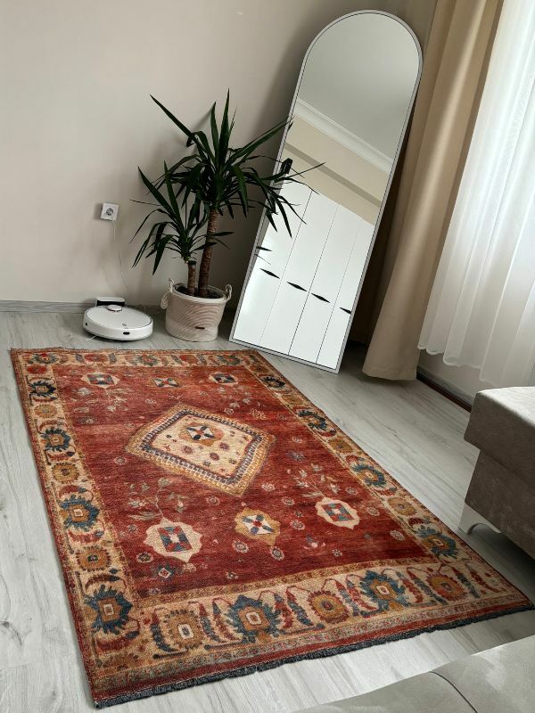 Base Vintage Kaymaz Taban Kilim Retro Eskitme Halı Yolluk B6
