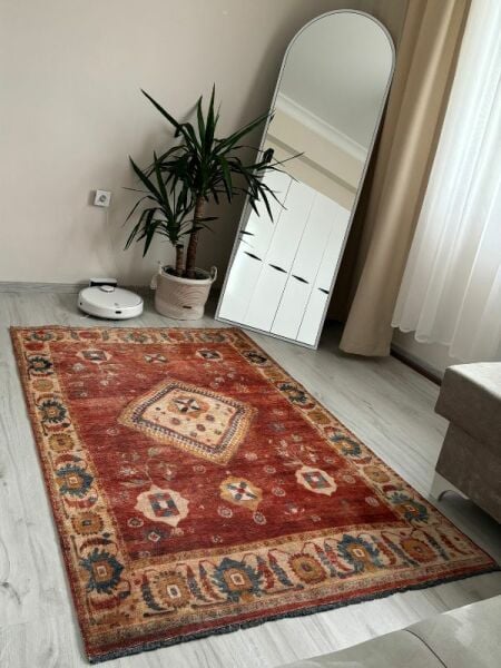 Base Vintage Kaymaz Taban Kilim Retro Eskitme Halı Yolluk B6