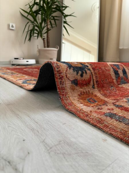 Base Vintage Kaymaz Taban Kilim Retro Eskitme Halı Yolluk B6