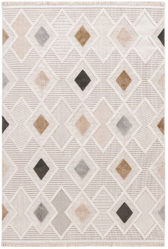 Enti Halı Bonn 8804 Krem Kabartmalı Salon Halısı Modern Geometrik Makine Halısı