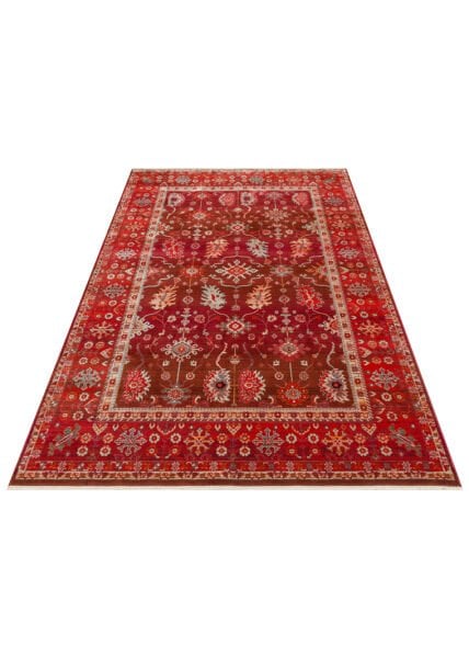 Pietra PTA 24 Red Etnik Yumuşak Tuşeli Makine Halısı Vintage Otantik Salon Oturma Odası Halısı Eko Halı
