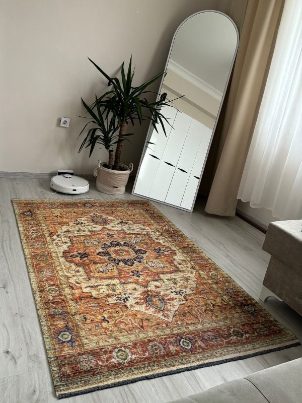 Base Vintage Kaymaz Taban Kilim Retro Eskitme Halı Yolluk B7