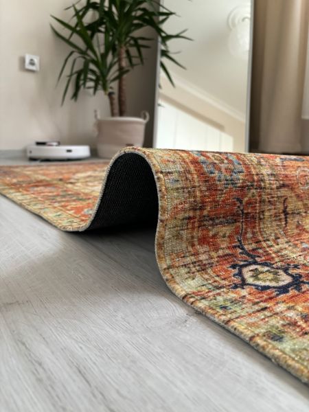 Base Vintage Kaymaz Taban Kilim Retro Eskitme Halı Yolluk B7