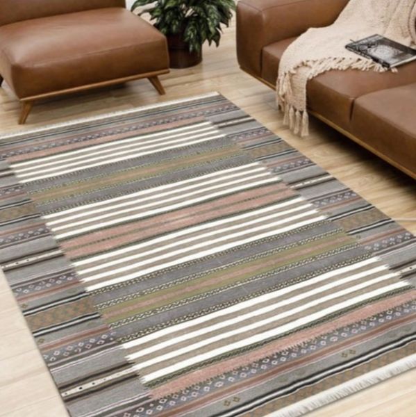 Halımax Dara 162 Yıkanabilir Kaymaz Dokuma Tabanlı Çizgili Modern Halı 200x290