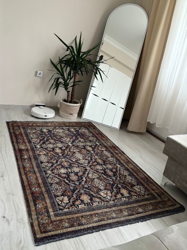 Base Vintage Kaymaz Taban Kilim Retro Eskitme Halı Yolluk B8