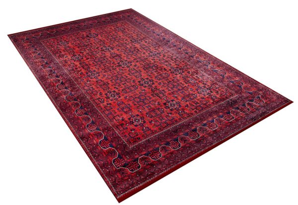 Halımax Dara 164 Yıkanabilir Kaymaz Dokuma Tabanlı Kırmızı Çerçeveli Modern Halı 100x150
