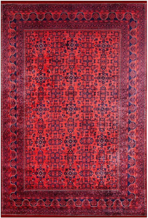 Halımax Dara 164 Yıkanabilir Kaymaz Dokuma Tabanlı Kırmızı Çerçeveli Modern Halı 100x200