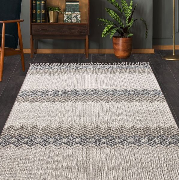 Crea Halı NEPAL - 9965N Bukle Dokuma Örgü Saçaklı Modern Salon Halısı My Crea Home