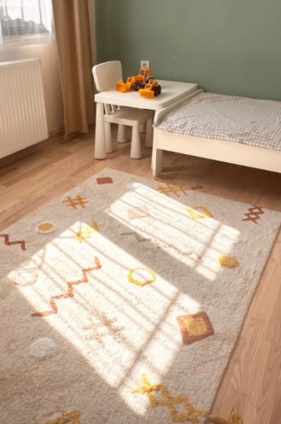 Eko Halı Cotton Bonn Multy XXW Q 12 Kaymaz Taban Yıkanabilir Natural Pamuk Bebek Çocuk Odası Halısı