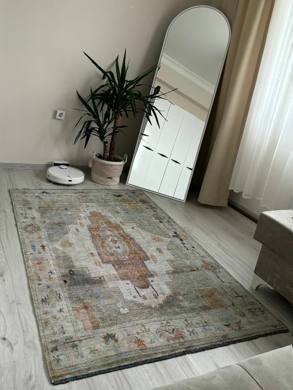 Base Vintage Kaymaz Taban Kilim Retro Eskitme Halı Yolluk B9
