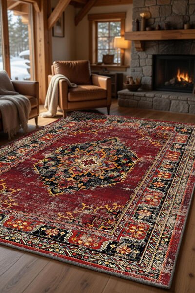 Drom Pamuk Dokuma Taban Kaymaz Şönil Makinede Yıkanabilir Kilim Salon Yatak Odası Mutfak Koridor Yolluk Kilim Vintage Otantik Klasik Salon Halısı