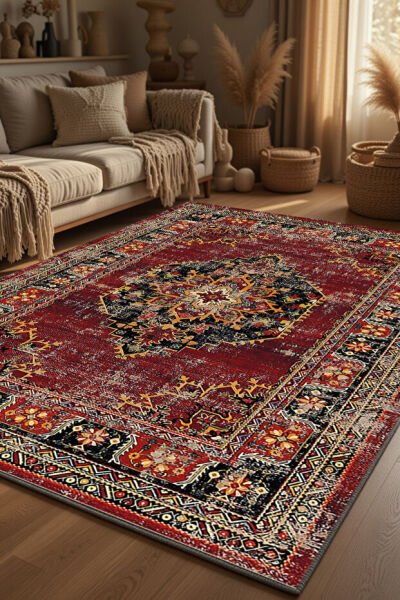 Drom Pamuk Dokuma Taban Kaymaz Şönil Makinede Yıkanabilir Kilim Salon Yatak Odası Mutfak Koridor Yolluk Kilim Vintage Otantik Klasik Salon Halısı