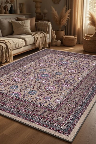 Drom Pamuk Dokuma Taban Kaymaz Şönil Makinede Yıkanabilir Kilim Salon Yatak Odası Mutfak Koridor Yolluk Kilim Vintage Etnik Desenli Salon Halısı