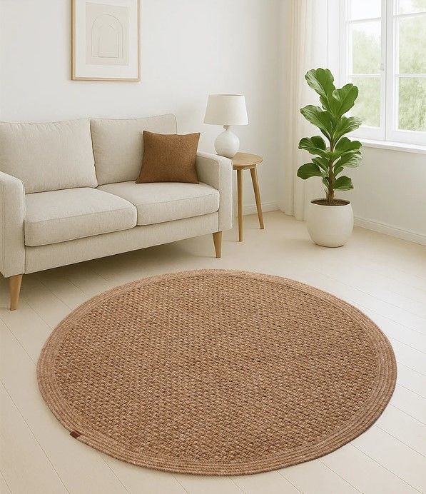 Boho 03 Naturel Yuvarlak Jüt Halı Yolluk Jüt Taban Jüt Kilim Hasır Halı Otantik Bohem Halı