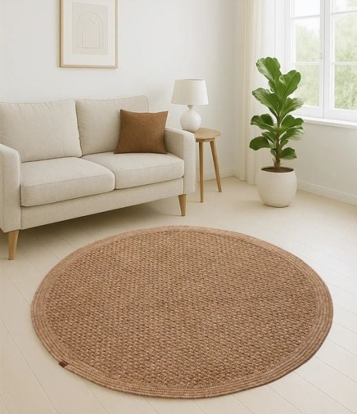 Boho 03 Naturel Yuvarlak Jüt Halı Yolluk Jüt Taban Jüt Kilim Hasır Halı Otantik Bohem Halı