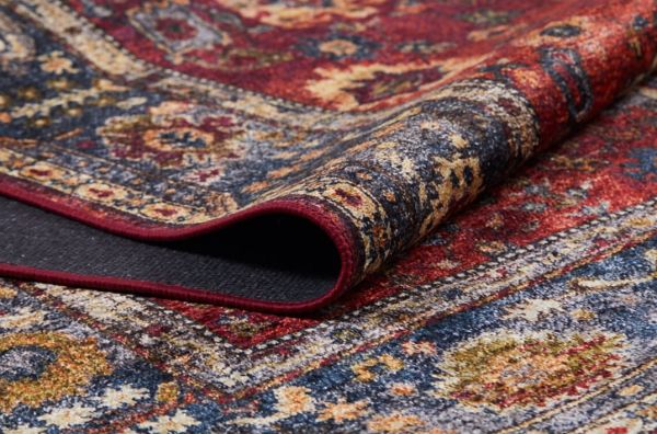 Halımax Dara 167 Yıkanabilir Kaymaz Dokuma Tabanlı Kırmızı Çerçeveli Otantik Modern Halı 100x150