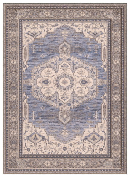 Drom Pamuk Dokuma Taban Kaymaz Şönil Makinede Yıkanabilir Kilim Salon Yatak Odası Mutfak Koridor Yolluk Kilim Vintage Etnik Desenli Lacivert Krem Salon Halısı