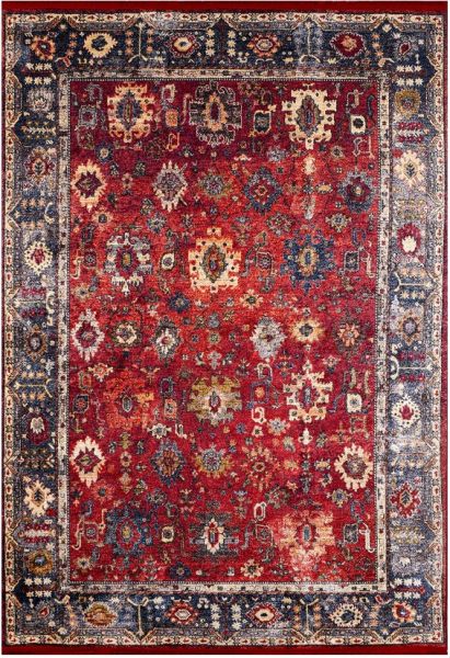 Halımax Dara 167 Yıkanabilir Kaymaz Dokuma Tabanlı Kırmızı Çerçeveli Otantik Modern Halı 100x200