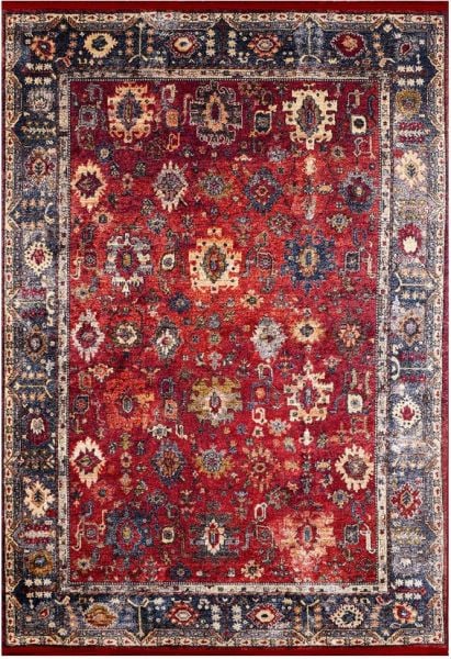 Halımax Dara 167 Yıkanabilir Kaymaz Dokuma Tabanlı Kırmızı Çerçeveli Otantik Modern Halı 100x300