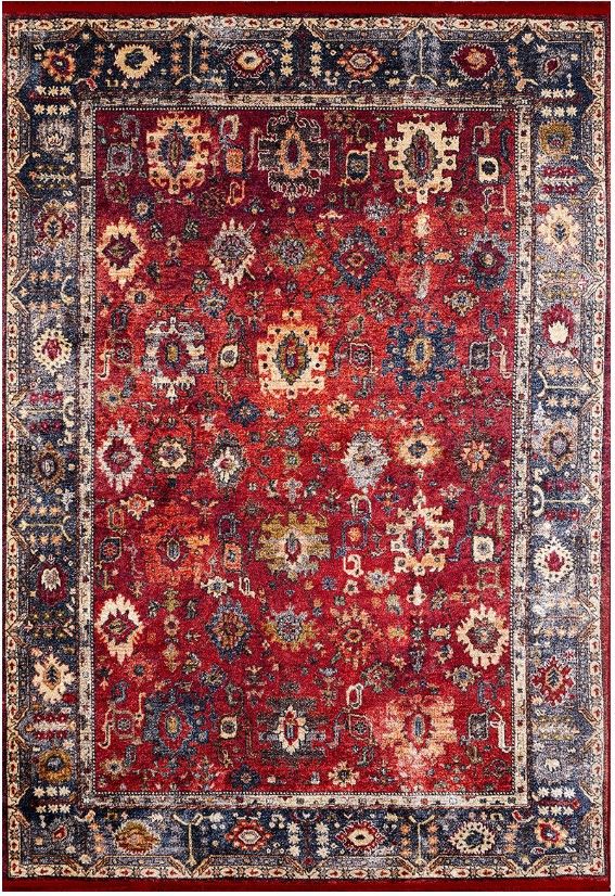 Halımax Dara 167 Yıkanabilir Kaymaz Dokuma Tabanlı Kırmızı Çerçeveli Otantik Modern Halı 120x200