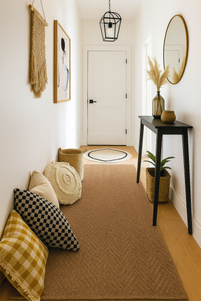Boho Jüt Tabanlı Hasır Dokuma Örme Bohem Halı Kilim Modern Yıkanabilir Dikdörtgen Jüt Halı Hav Toz Vemez