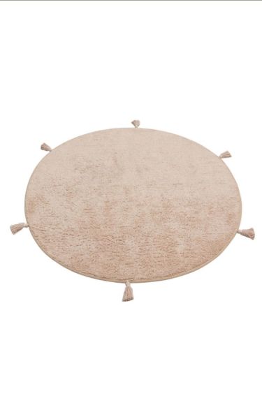 Eko Halı Cotton Bonn Bej Kaymaz Taban Yıkanabilir Natural Pamuk Yuvarlak Bebek Çocuk Odası Halısı