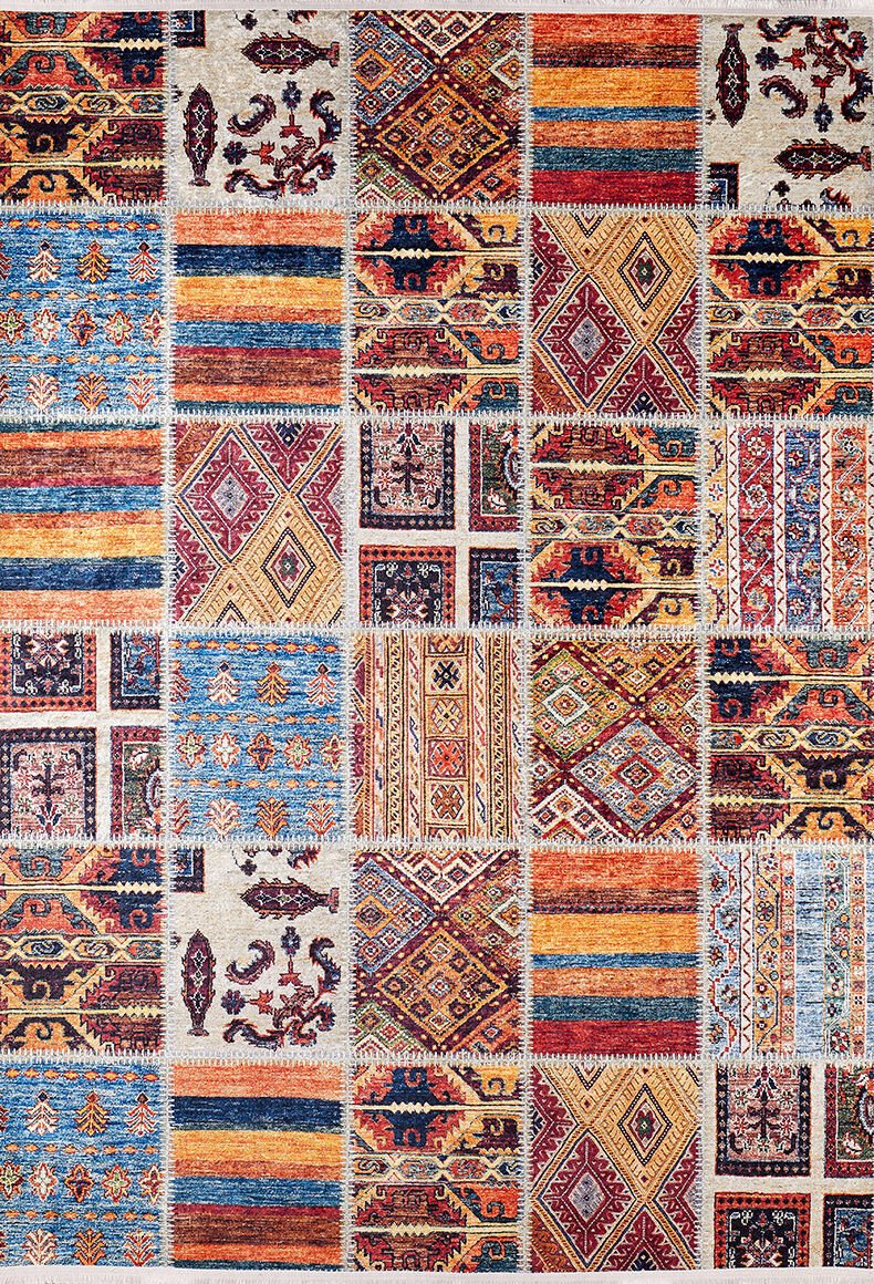 Halımax Dara 173 Yıkanabilir Kaymaz Dokuma Tabanlı Turuncu Patchwork Desenli Modern Halı 100x200