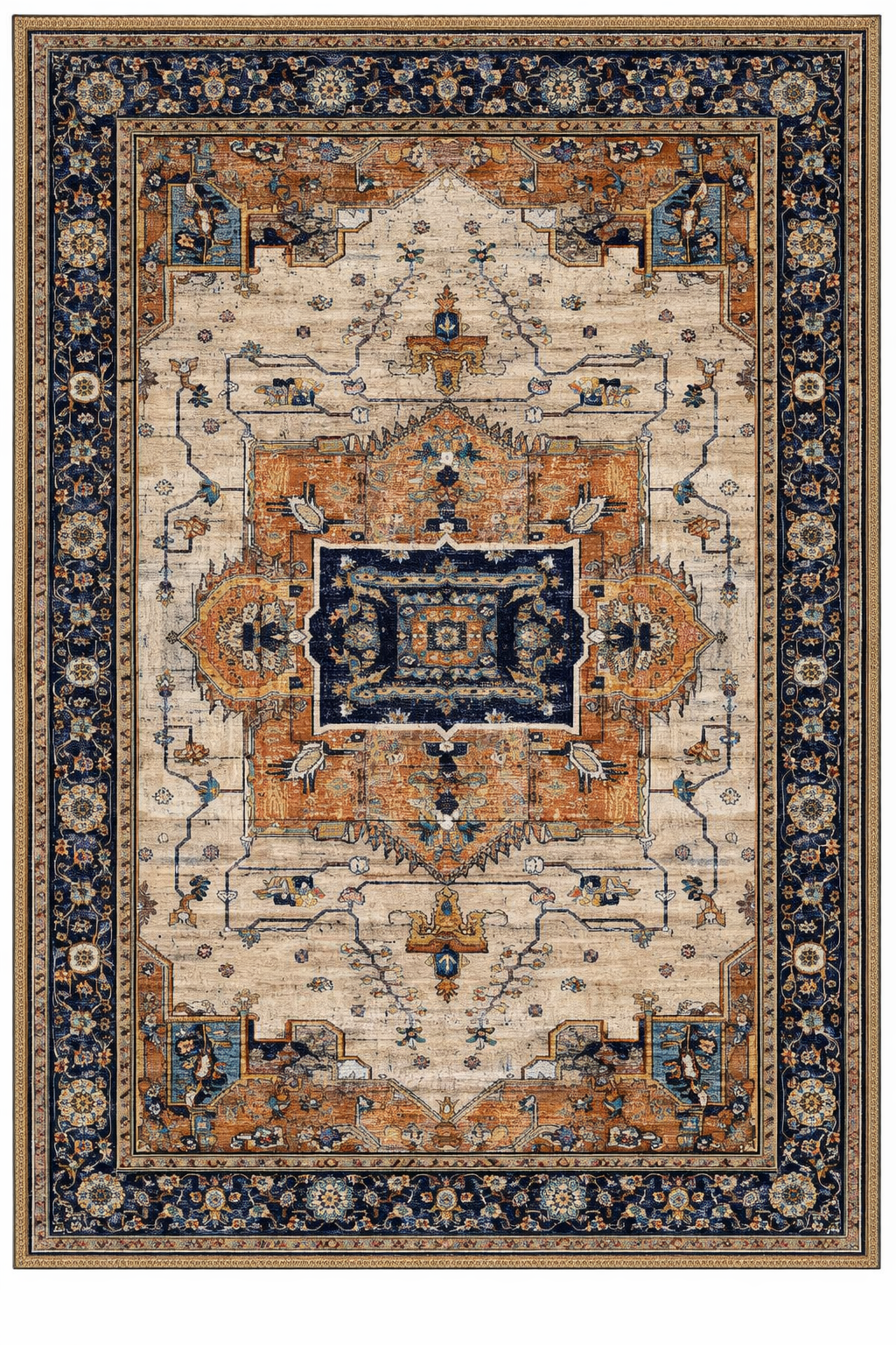 Drom Pamuk Dokuma Taban Kaymaz Şönil Makinede Yıkanabilir Kilim Salon Yatak Odası Mutfak Koridor Yolluk Kilim Klasik Desenli Çerçeveli Salon Halısı