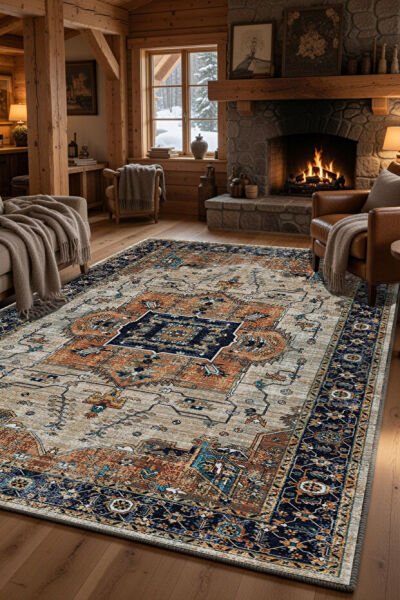 Drom Pamuk Dokuma Taban Kaymaz Şönil Makinede Yıkanabilir Kilim Salon Yatak Odası Mutfak Koridor Yolluk Kilim Klasik Desenli Çerçeveli Salon Halısı