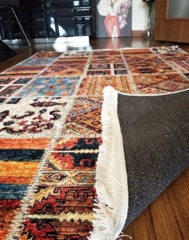 Halımax Dara 173 Yıkanabilir Kaymaz Dokuma Tabanlı Turuncu Patchwork Desenli Modern Halı 120x200