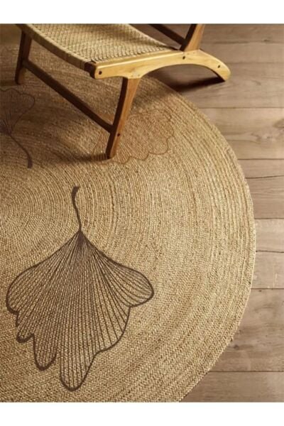 Halımax Jüt Jade Çift Taraflı Yıkanabilir Jüt Kilim Floral Çiçek Desenli Bohem Dijital Baskı Jüt Halı
