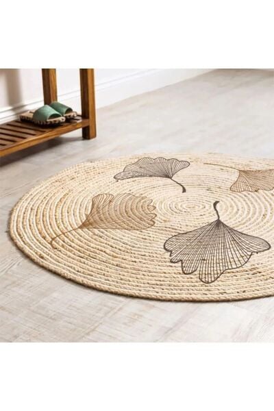 Halımax Jüt Jade Çift Taraflı Yıkanabilir Jüt Kilim Floral Çiçek Desenli Bohem Dijital Baskı Jüt Halı