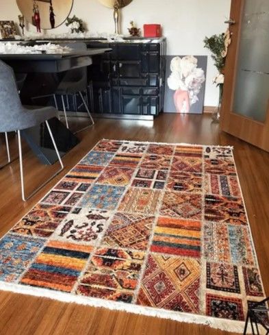 Halımax Dara 173 Yıkanabilir Kaymaz Dokuma Tabanlı Turuncu Patchwork Desenli Modern Halı 200x290