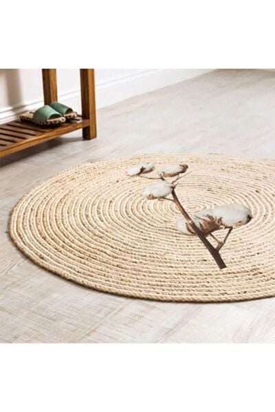 Halımax Jüt Jade Çift Taraflı Yıkanabilir Jüt Kilim Pamuk Desenli Bohem Dijital Baskı Jüt Halı