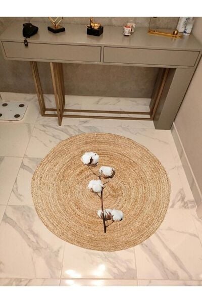 Halımax Jüt Jade Çift Taraflı Yıkanabilir Jüt Kilim Pamuk Desenli Bohem Dijital Baskı Jüt Halı