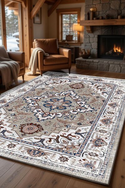 Drom Pamuk Dokuma Taban Kaymaz Şönil Makinede Yıkanabilir Kilim Vintage Etnik Desenli Salon Yatak Odası Mutfak Koridor Yolluk Halı