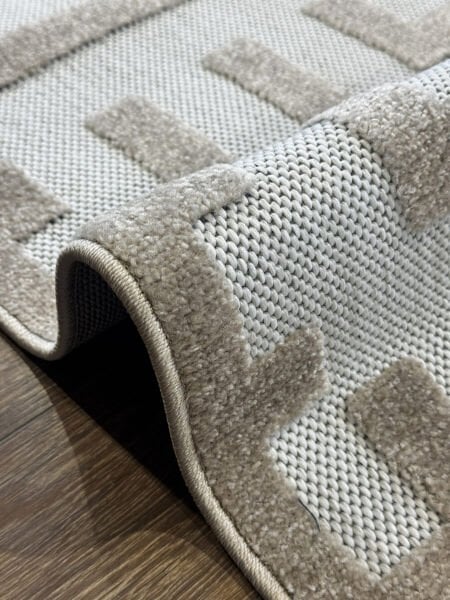 Dinarsu Grace 54100 270 Krem Vizon Modern Geometrik Desenli Salon Mutfak Koridor Oturma Odası Halısı