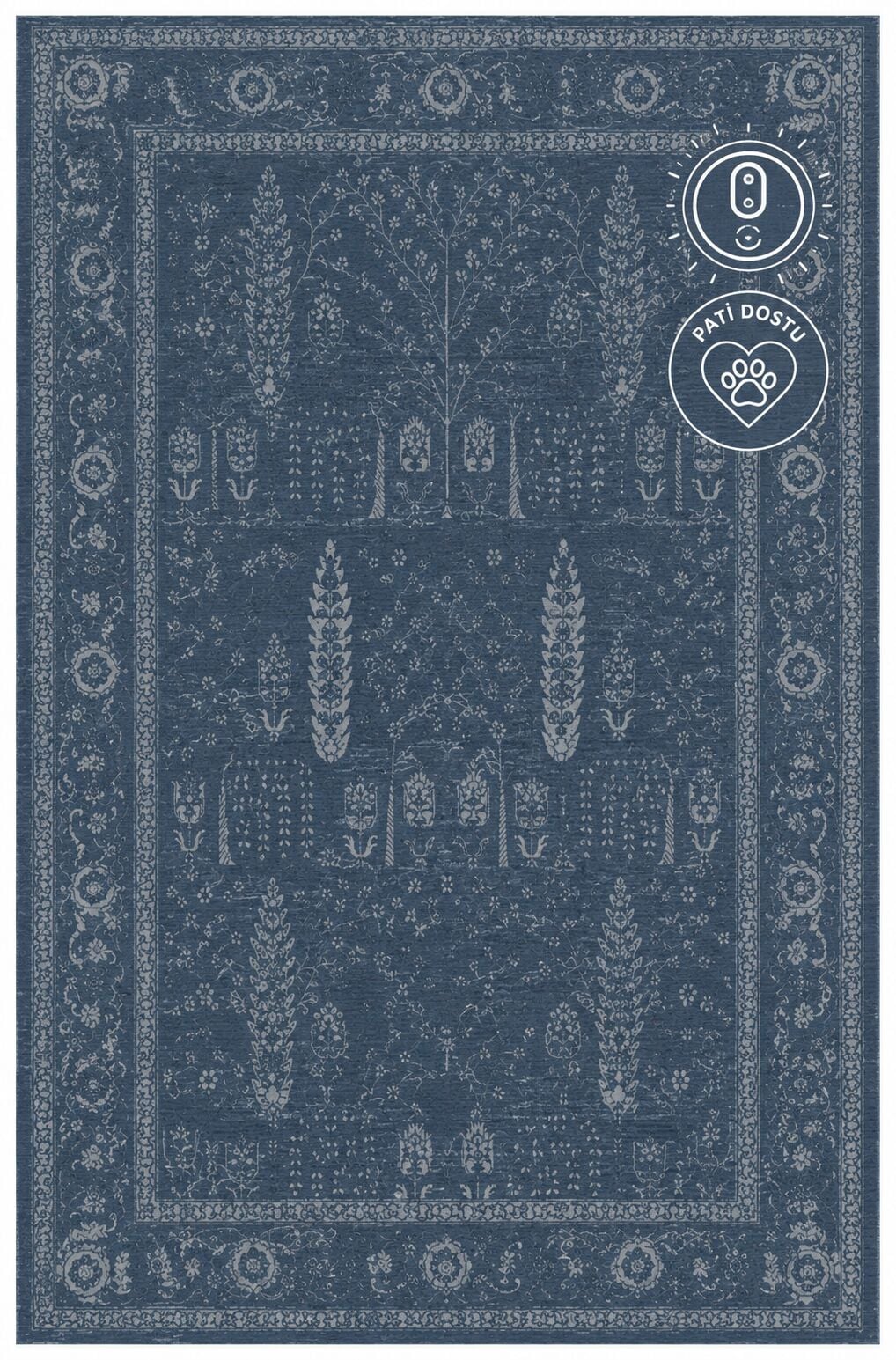 Eko Halı Shiraz SHR 03 Navy Vintage Eskitme Klasik Desenli Yumuşak Dokuma Salon Oturma Odası Halısı