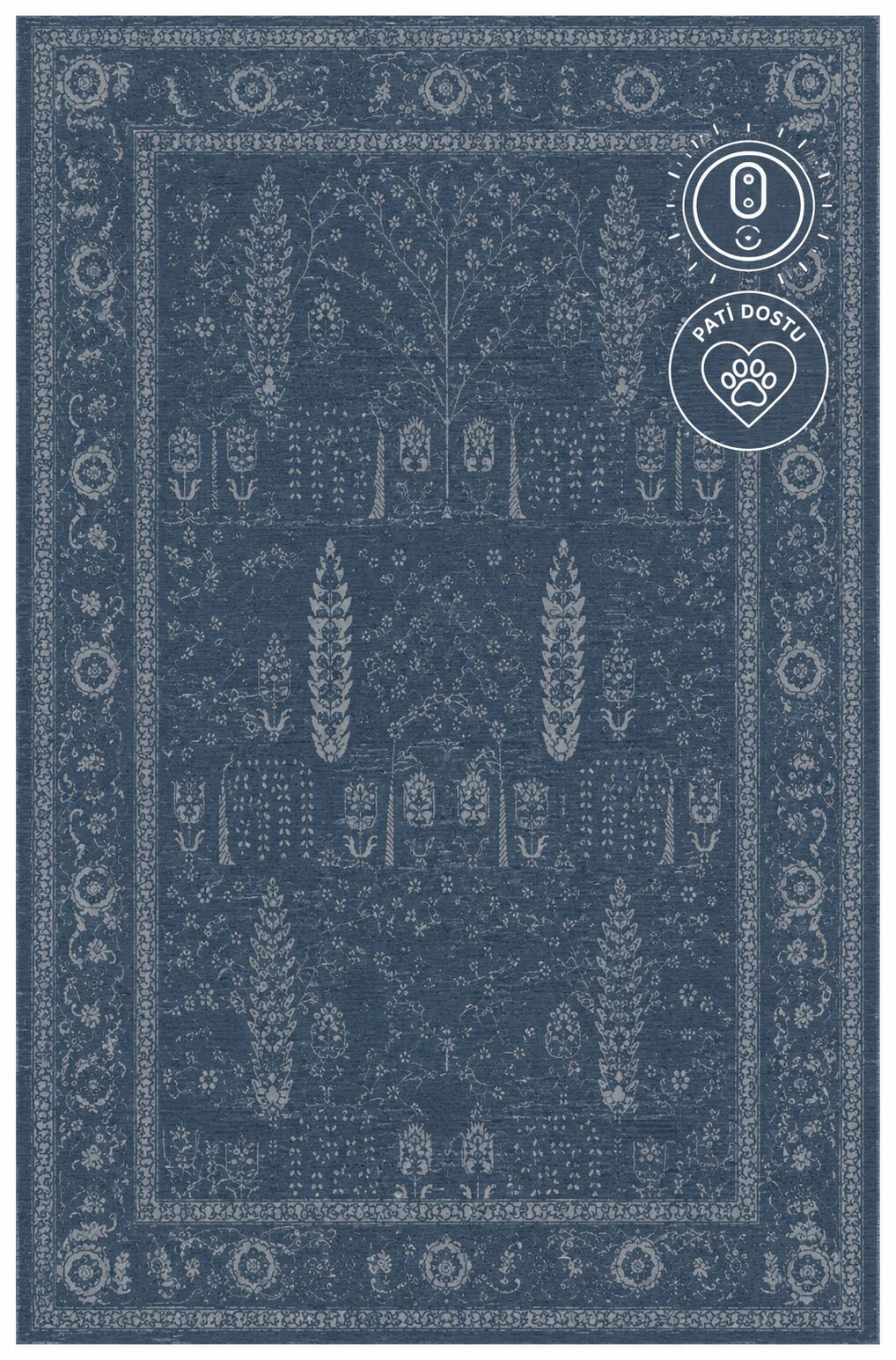 Eko Halı Shiraz SHR 03 Navy Vintage Eskitme Klasik Desenli Yumuşak Dokuma Salon Oturma Odası Halısı